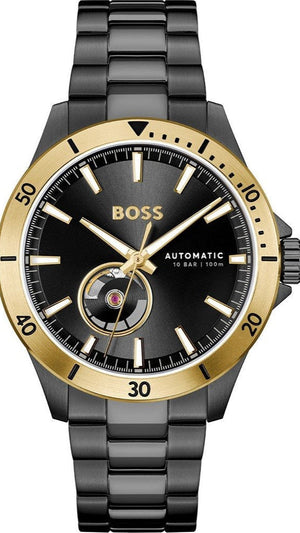 Hugo Boss Troper Chronograph Automatic Black Dial Black Steel Strap Watch for Men - 1514203 Authentic Buy Shop Now
