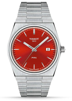 Tissot PRX Quartz Red Dial Silver Steel Strap Watch for Men - T137.410.11.421.00 Authentic Buy Shop Now