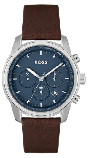 Hugo Boss Trace Chronograph Blue Dial Brown Leather Strap Watch for Men - 1514002 Authentic Buy Shop Now