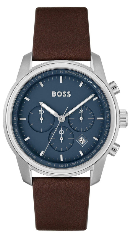 Hugo Boss Trace Chronograph Blue Dial Brown Leather Strap Watch for Men - 1514002 Authentic Buy Shop Now