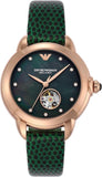 Emporio Armani Mia Meccanico Mother of Pearl Dial Green Leather Strap Watch for Women - AR60073 Buy Now By Emporio Armani