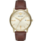 Emporio Armani Minimalist Quartz Gold Dial Brown Leather Strap Watch for Men - AR11610 Buy Now By Emporio Armani