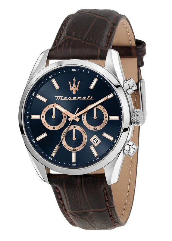 Maserati Attraction Limited Edition Chronograph Blue Dial Brown Leather Strap Watch for Men - R8851151003 Authentic Buy Shop Now
