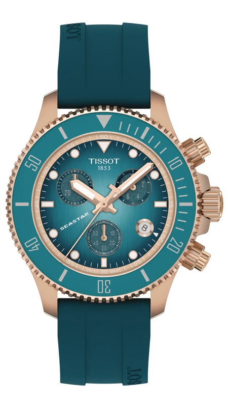 Tissot Seastar 1000 Chronograph Turqouise Dial Turqouise Rubber Strap Watch for Women - T120.217.37.041.00 Authentic Buy Shop Now