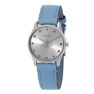 Gucci G Timeless Silver Dial Blue Leather Strap Watch for Women - YA1265039 Authentic Buy Shop Now
