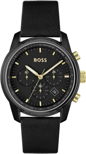 Hugo Boss Trace Chronograph Black Dial Black Leather Strap Watch for Men - 1514003 Authentic Buy Shop Now