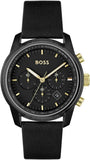 Hugo Boss Trace Chronograph Black Dial Black Leather Strap Watch for Men - 1514003