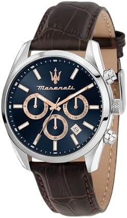 Maserati Attraction Limited Edition Chronograph Blue Dial Brown Leather Strap Watch for Men - R8851151003 Authentic Buy Shop Now