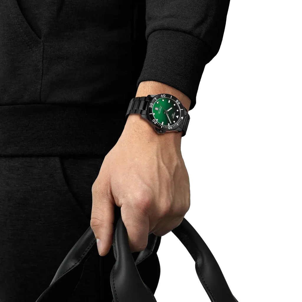 Tissot Tissot Seastar 1000 Quartz Green Dial Black Steel Strap Watch for Men - T120.410.33.091.00 Authentic Buy Shop Now