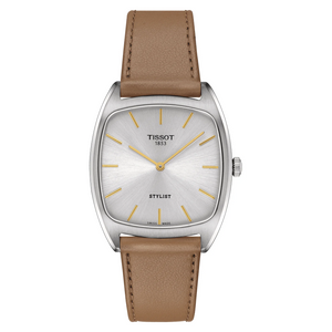 Tissot Stylist Quartz Silver Dial Brown Leather Strap Watch for Women - T159.909.16.031.00 Authentic Buy Shop Now