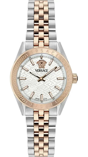 Versace V-Code Analog White Dial Two Tone Steel Strap Watch for Women - VE8I00624 Buy Now By Versace