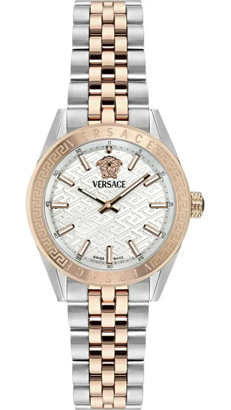 Versace V-Code Analog White Dial Two Tone Steel Strap Watch for Women - VE8I00624 Buy Now By Versace