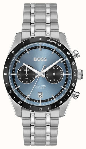 Hugo Boss Tourmaster Chronograph Blue Dial Silver Steel Strap Watch for Men - 1514286 Authentic Buy Shop Now