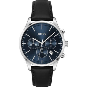 Hugo Boss Avery Chronograph Blue Dial Black Leather Strap Watch for Men - 1514156 Authentic Buy Shop Now
