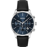 Hugo Boss Avery Chronograph Blue Dial Black Leather Strap Watch for Men - 1514156 Authentic Buy Shop Now