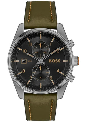 Hugo Boss Skytraveller Chronograph Black Dial Green Leather Strap Watch for Men - 1514148 Buy Now By Hugo Boss