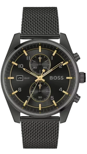 Hugo Boss Skytraveller Chronograph Black Dial Black Mesh Strap Watch for Men - 1514150 Buy Now By Hugo Boss