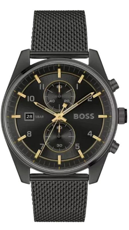 Hugo Boss Skytraveller Chronograph Black Dial Black Mesh Strap Watch for Men - 1514150 Buy Now By Hugo Boss