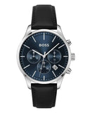 Hugo Boss Avery Chronograph Blue Dial Black Leather Strap Watch for Men - 1514156 Authentic Buy Shop Now