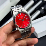 Tissot PRX Quartz Red Dial Silver Steel Strap Watch for Men - T137.410.11.421.00 Authentic Buy Shop Now