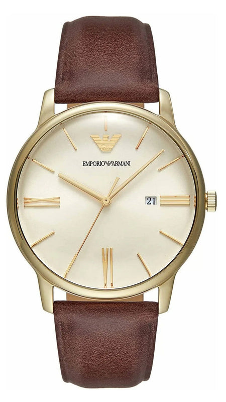 Emporio Armani Minimalist Quartz Gold Dial Brown Leather Strap Watch for Men - AR11610 Buy Now By Emporio Armani