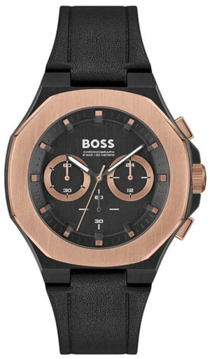 Hugo Boss Taper Chronograph Black Dial Black Leather Strap Watch for Men - 1514089 Authentic Buy Shop Now