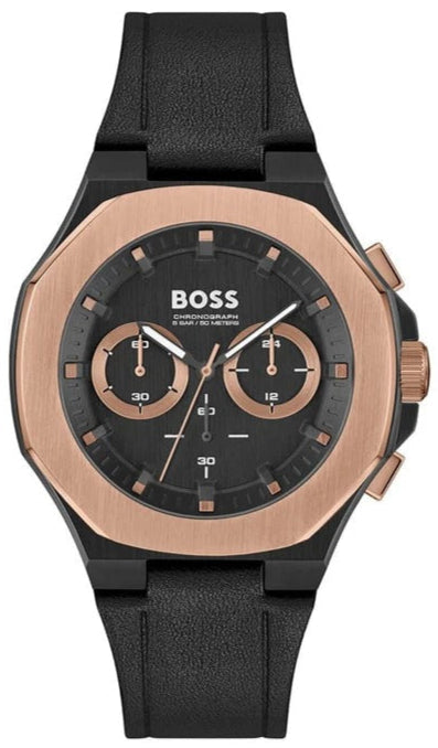 Hugo Boss Taper Chronograph Black Dial Black Leather Strap Watch for Men - 1514089 Authentic Buy Shop Now