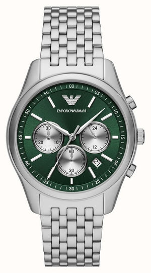 Emporio Armani Antonio Chronograph Green Dial Silver Steel Strap Watch for Men - AR11581 Buy Now By Emporio Armani