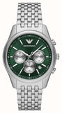 Emporio Armani Antonio Chronograph Green Dial Silver Steel Strap Watch for Men - AR11581