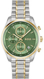Hugo Boss Grand Tour Chronograph Green Dial Two Tone Steel Strap Watch for Women - 1502766 Authentic Buy Shop Now