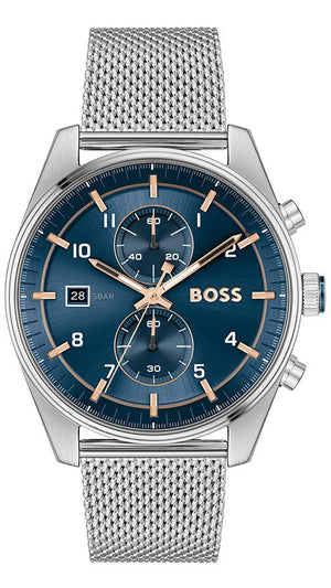 Hugo Boss Skytraveller Chronograph Blue Dial Silver Mesh Strap Watch for Men - 1514149 Buy Now By Hugo Boss
