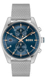 Hugo Boss Skytraveller Chronograph Blue Dial Silver Mesh Strap Watch for Men - 1514149 Buy Now By Hugo Boss