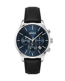Hugo Boss Avery Chronograph Blue Dial Black Leather Strap Watch for Men - 1514156 Authentic Buy Shop Now