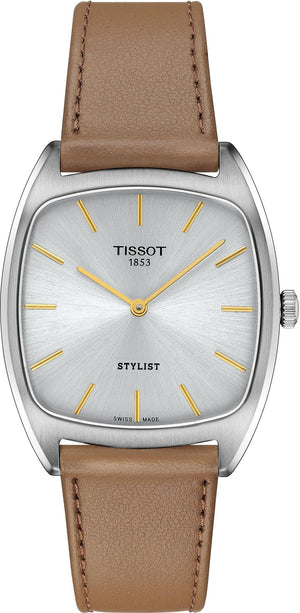 Tissot Stylist Quartz Silver Dial Brown Leather Strap Watch for Women - T159.909.16.031.00 Authentic Buy Shop Now
