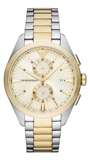 Emporio Armani Elegant Chronograph Cream Dial Two Tone Steel Strap Watch for Men - AR11605 Buy Now By Emporio Armani