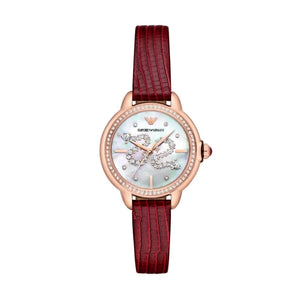 Emporio Armani Mia Mother of Pearl Dial Red Leather Strap Watch for Women - AR11646 Buy Now By Emporio Armani