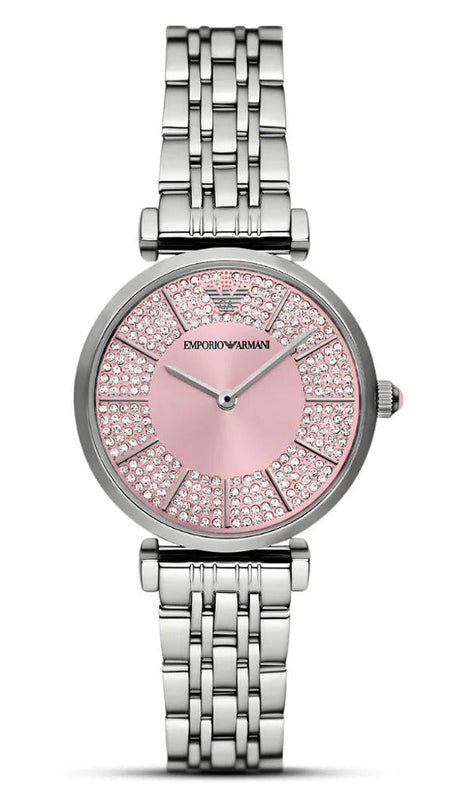 Emporio Armani Gianni T-Bar Pink Dial Silver Steel Strap Watch for Women - AR11686 Buy Now By Emporio Armani