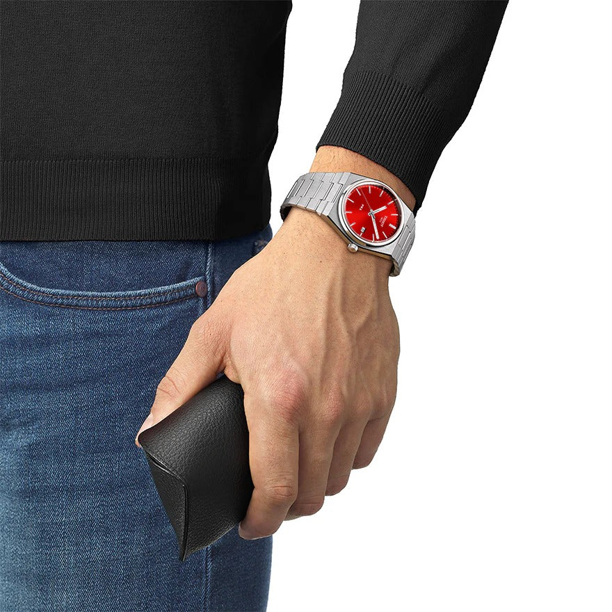 Tissot PRX Quartz Red Dial Silver Steel Strap Watch for Men - T137.410.11.421.00 Authentic Buy Shop Now
