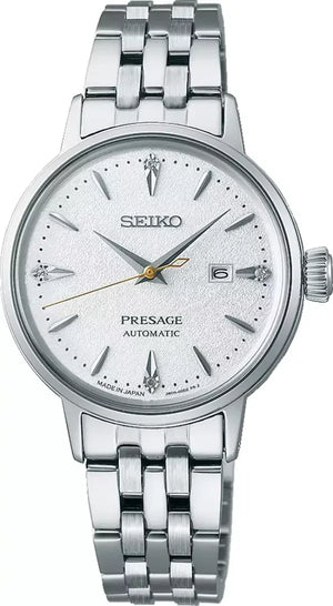 Seiko Presage Cocktail Time Automatic Diamonds White Dial Silver Steel Strap Watch for Women - SRE017J1 Authentic Buy Shop Now