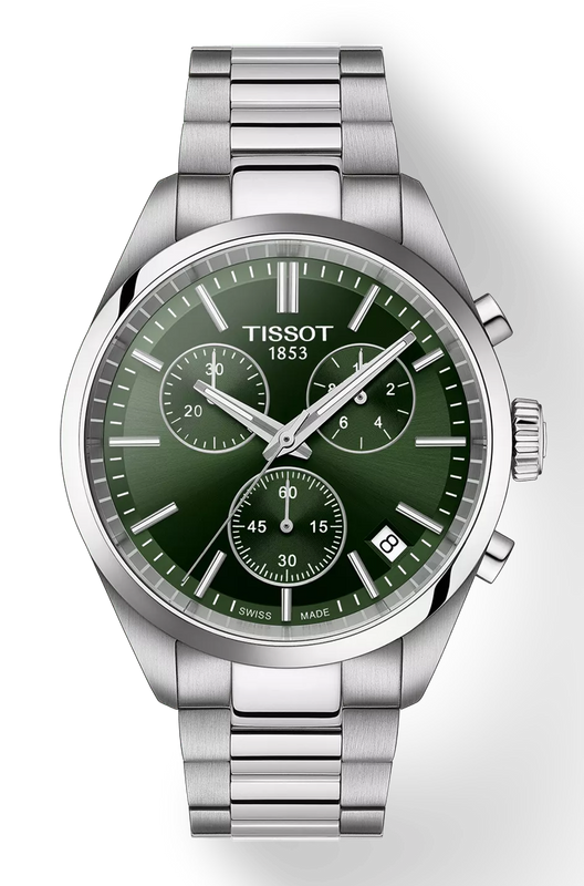 Tissot PR 100 Chronograph Green Dial Silver Steel Strap Watch for Men - T150.417.11.091.00 Authentic Buy Shop Now