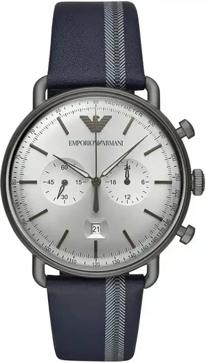 Emporio Armani Aviator Silver Dial Two Tone Leather Strap Watch for Men - AR11202 Authentic Buy Shop Now