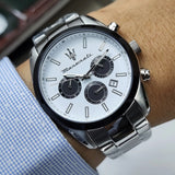 Maserati Attrazione Chronograph White Dial Silver Steel Strap Watch for Men - R8853151004 Authentic Buy Shop Now