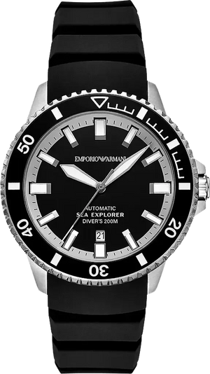 Emporio Armani Sea Explorer Black Dial Black Silicone Strap Watch for Men - AR60086 Buy Now By Emporio Armani