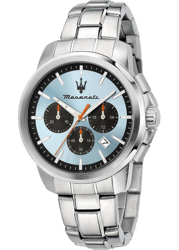 Maserati Successo Chronograph Ice Blue Dial Silver Steel Strap Watch for Men - R8873621044 Authentic Buy Shop Now