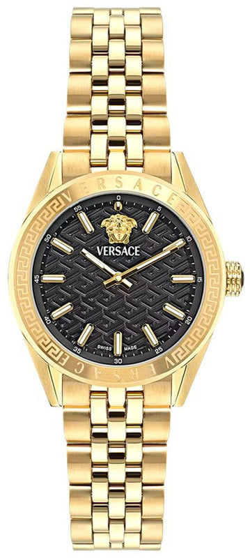 Versace V-Code Quartz Black Dial Gold Steel Strap Watch for Women - VE8I00724 Buy Now By Versace