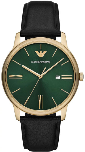 Emporio Armani Minimalist Green Dial Black Leather Strap Watch for Men - AR11601 Buy Now By Emporio Armani