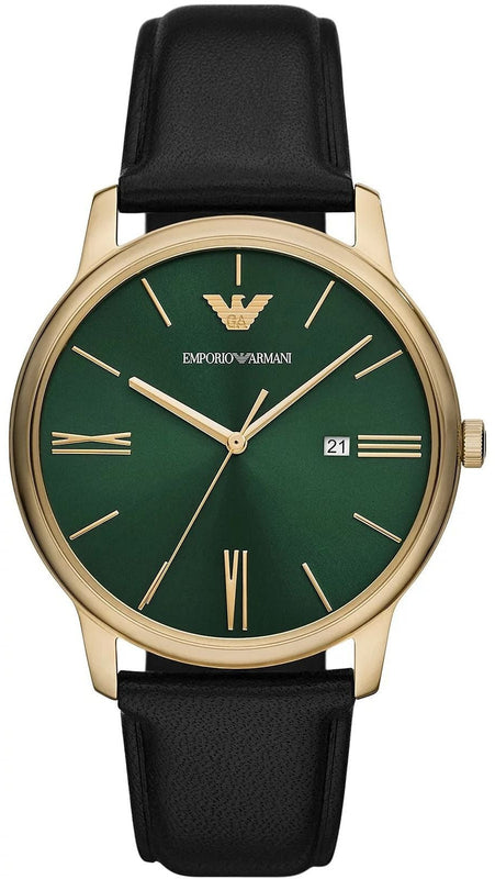 Emporio Armani Minimalist Green Dial Black Leather Strap Watch for Men - AR11601 Buy Now By Emporio Armani