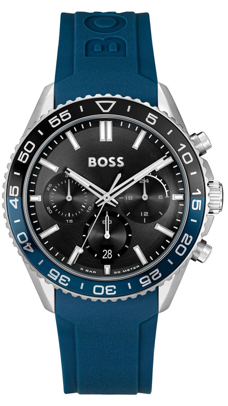 Hugo Boss Runner Chronograph Black Dial Blue Silicone Strap Watch for Men - 1514245 Buy Now By Hugo Boss