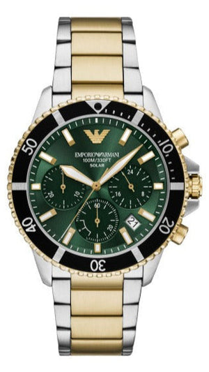 Emporio Armani World Explorer Chronograph Green Dial Two Tone Steel Strap Watch for Men - AR11695 Buy Now By Emporio Armani