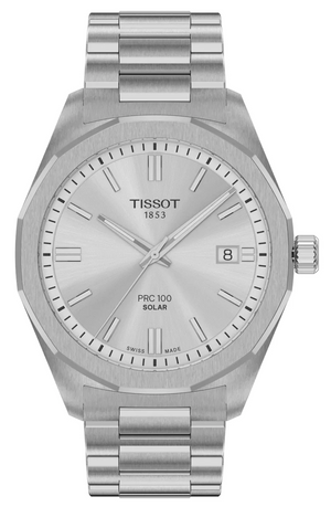 Tissot PRC 100 Solar Quartz Silver Dial Silver Steel Strap Watch for Men - T151.422.11.031.00 Authentic Buy Shop Now